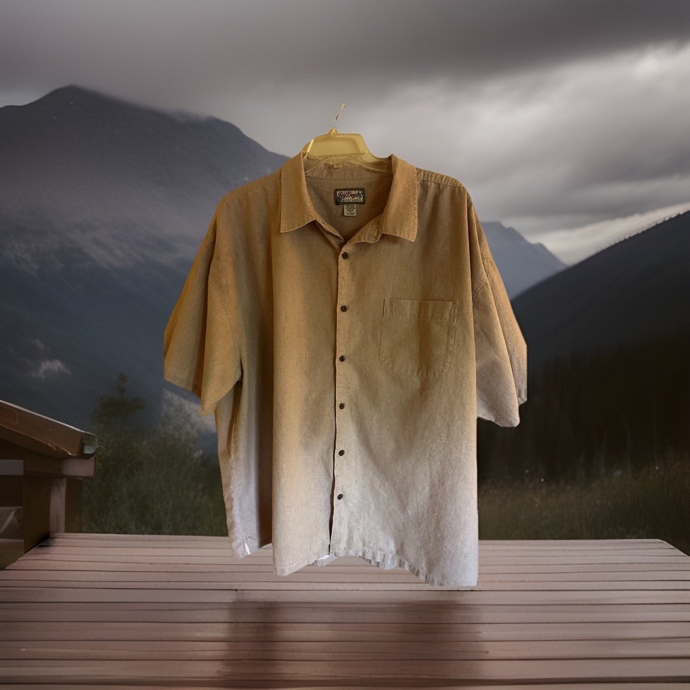 Big Dogs Resort Wear 4XL Men's Linen Cotton Blend Tan Button Up SS VTG Beach EC